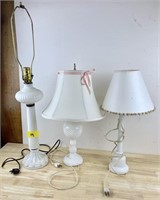 Three Vintage Milk Glass Lamps
