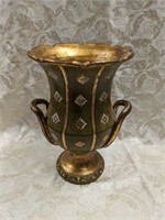 Vintage Italian Green & Gold Urn / Vase