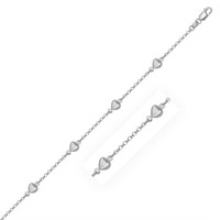 14k White Gold Puffed Heart Stations Rolo Bracelet