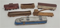 Vintage Hand Made Wooden Model Railroad Cars, Engi