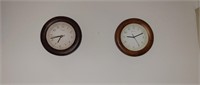 2 Chaney wood frame 8in wall clocks, battery