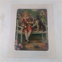 Young Girl with Dogs Painting