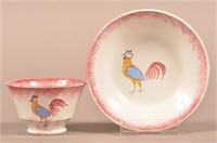 Red Spatter Rooster Pattern China Child's Cup & Sa