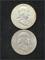 Silver 1954-D, 1954-S Franklin Half Dollars