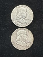 Silver 1955, 1956 Franklin Half Dollars