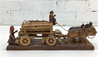 13" Vintage Wood Carved Wagon