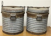 Two Military Milmite Galvanized Metal Canteens