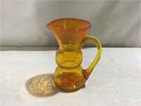 Orange/Amberina crackle glass pitcher, handblown