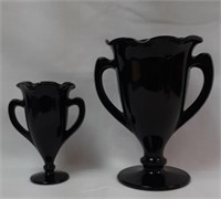 (2) Black Milk Glass Trophy Vases