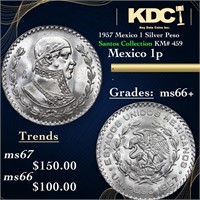 1957 Mexico 1 Silver Peso Santos Collection KM# 45