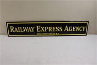 Yellow/black metal Railway Express Agency sign