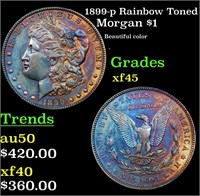 1899-p Rainbow Toned Morgan $1 Grades xf+