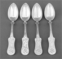 German Silver Engraved Fiddle Back Spoons, 4