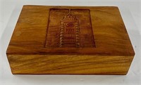 Wooden Tea/Dresser Box w/ Clock Tower Carving