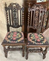 Pair Of Vintage Oak Heavily Carved Chairs