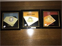 Lot 3 Framed Decorative Coffee Prints