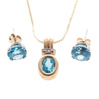 A Lady's Blue Topaz Necklace & Earrings in 14K
