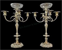 Pair Silver Plate Candelabras With Glass Inserts