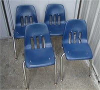 4 Child Size Blue Stackable Chairs