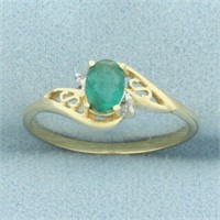 Emerald and Diamond Ring in 10k Yellow Gold