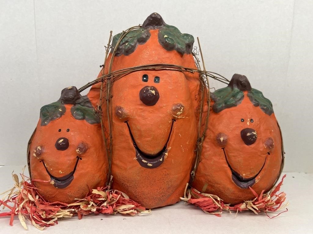 Paper Mâché Halloween trio pumpkin vintage 13" x