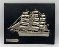 Vintage Cliper Suecia Ship Metal/Leather Wall Art