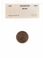 1907 US INDIAN HEAD 1C COIN SEGS MS66+