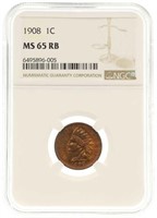 1908 US INDIAN 1C COIN NGC MS65 RB