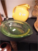 Fiesta yellow ball pitcher and green (glows) oval