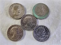 5 Susan B Anthony Dollar Coins