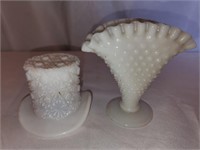 Fenton milk glass vase and decorative hat