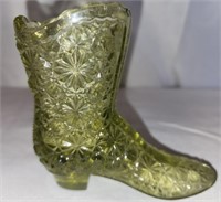 Green Fenton glass boot