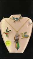 +Lot Asst Rhinestone & Enamel Bird Jewelry