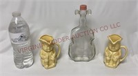 Vintage Toby Jug Creamers & Glass Cello Bottle