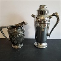 VTG SILVER-PLATE WATER PITCHER & COCKTAIL SHAKER