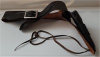 Leather gun holster with heavy leather belt and