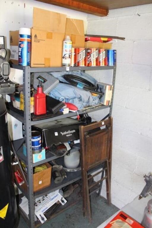 METAL SHELF W/CONTENTS - OIL & PARTS, ETC.