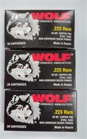 3 BOXES WOLF .223 REM - 
20 CARTRIDGES PER BOX