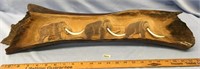 25" mammoth bone with 3 relief carved mastodons wi