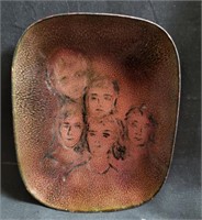 Vintage signed, Mili, enamel dish with five faces