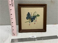 Vintage Butterfly Cross Stitch Needle Point Framed