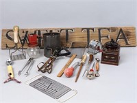 Primitive Kitchen Utensils & Sign