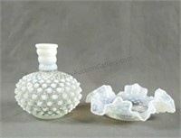 Fenton French Opalescent Hobnail Bottle & Dish