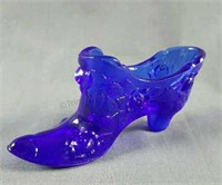 Fenton Glass Cobalt Blue Rose Garden Slipper