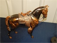 Large Copper colored Metal Horse w/ saddle