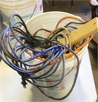 Bucket of extension cords / power strip & wire