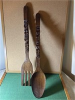 Large Wooden Spoon & Fork Wall Decor