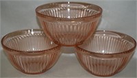 (3) Pink Ribbed Depression Glass 5.25d Bowls