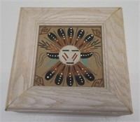 6" SQUARE NATIVE SAND ART WOODEN BOX VERY NICE