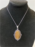 Tiger Eye Pendant Necklce with Chain German Silver